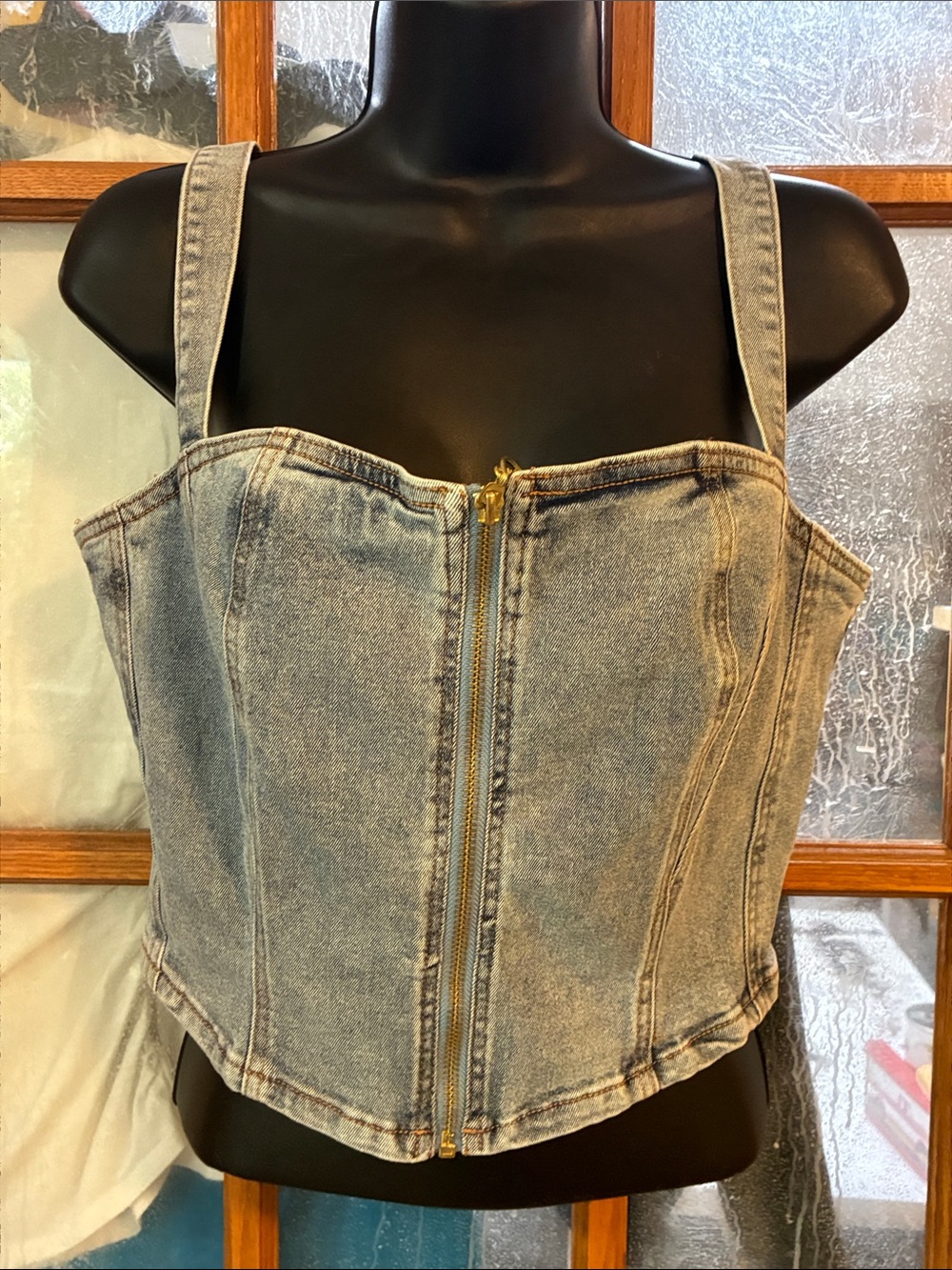 Baby Phat Light Blue Denim Zip-Front Bustier Crop Top